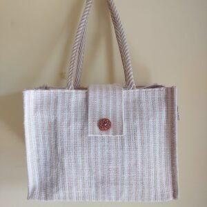 PB63-Jute & Cotton Hand bag with money pocket inside (Cream)