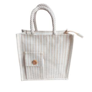 PB59 - Jute and Cotton with front pocket Lunch bag 12*12*5 inches