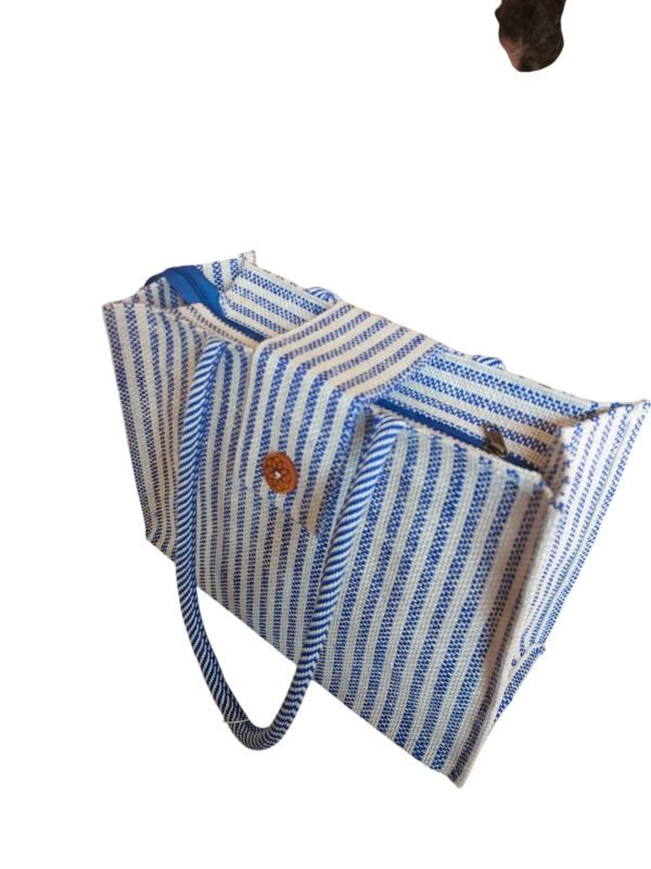 PB62-Jute & Cotton Hand bag with money pocket inside (Blue) - Image 3